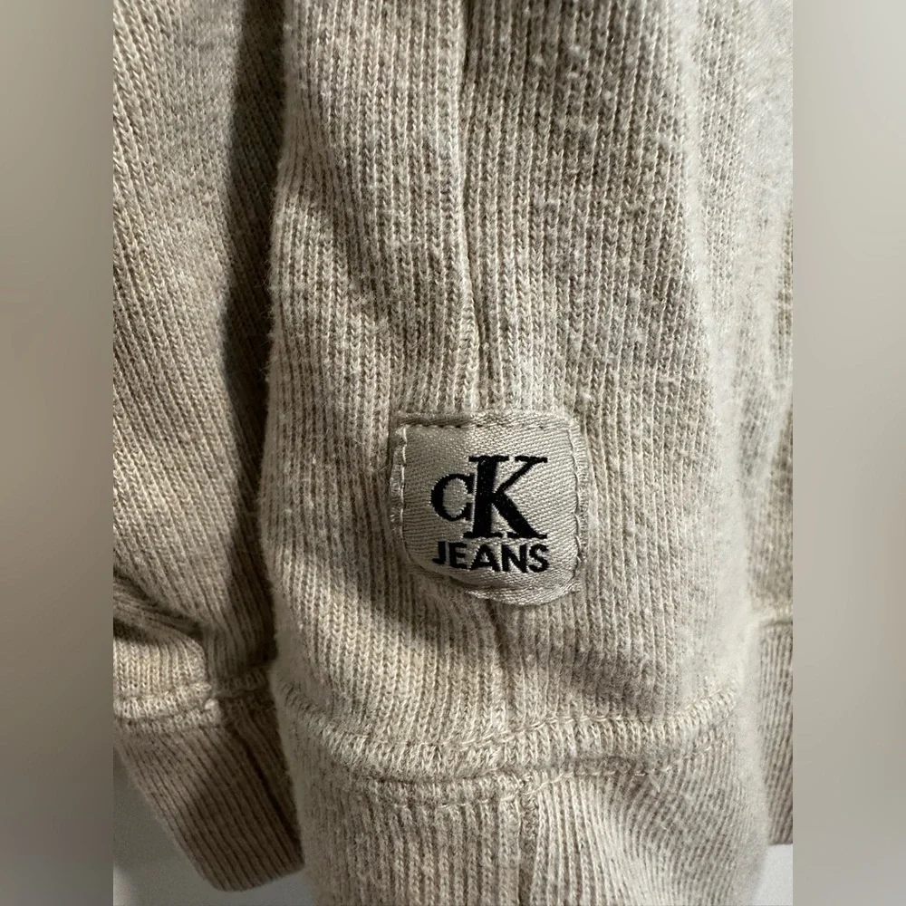 Vintage 90s Calvin Klein Mens Sz: M 100% Cotton Ribbed 1/4 Zip Tan Sweater.